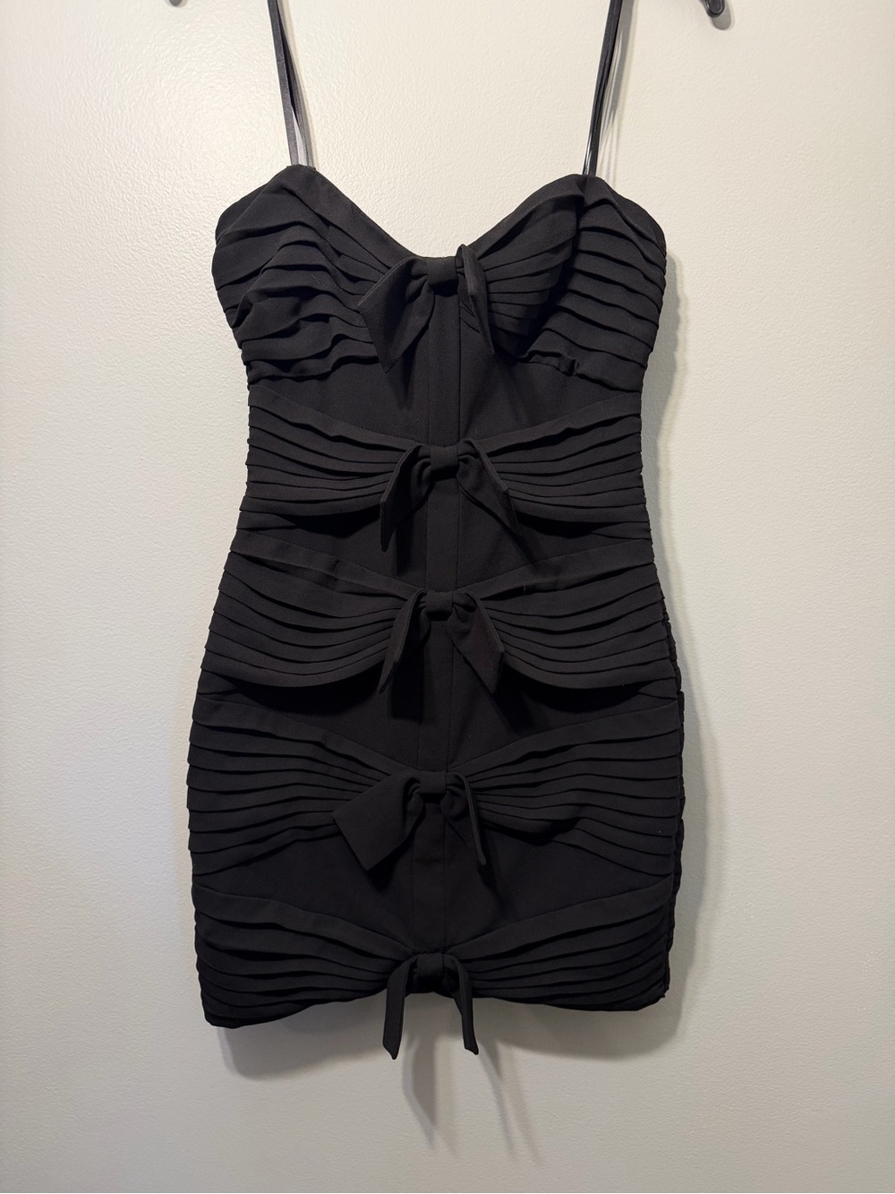 BCBGMaxAzria Black Bow-Accent Tiered Mini Dress